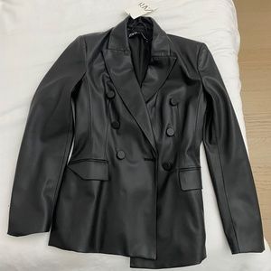 Black Faux Leather Blazer